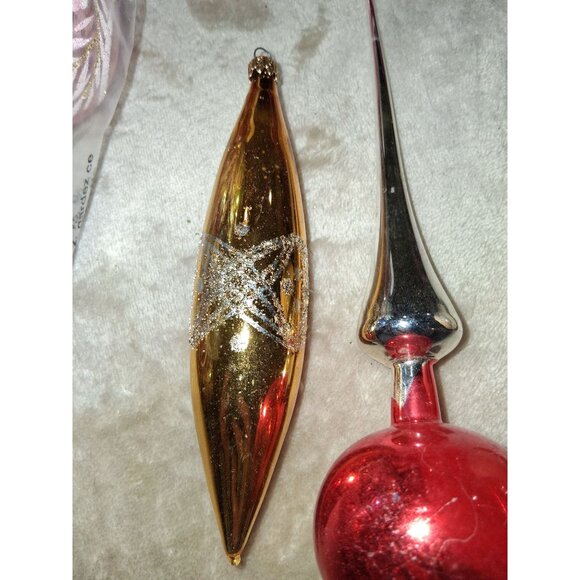 Vintage Christmas Tree Ornament Set Glass Reflective Hand Decorated Holiday Deco - Picture 5 of 11